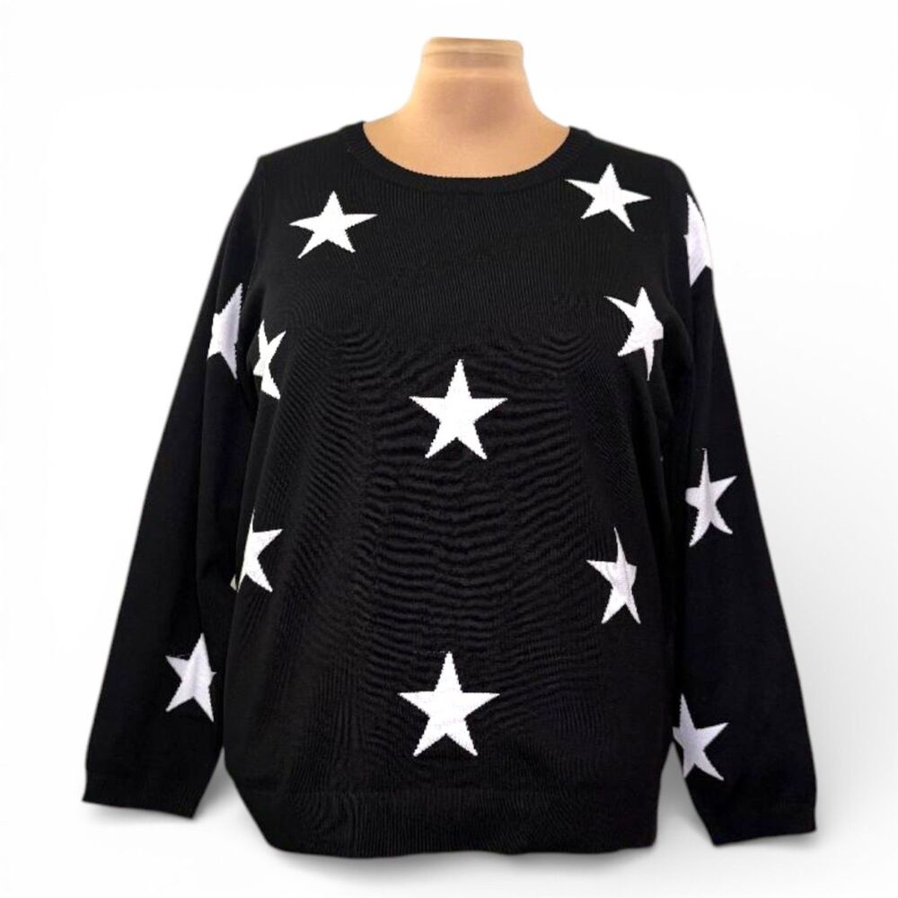 PREMISE Woman Black Sweater with Stars! NWT! Size 1X